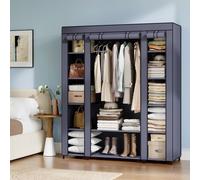 Closet Wardrobe, Portable Closet for Bedroom, Clothes Rail with Fabric Cover, Navy Blue