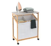 ClosetMaid Bamboo Laundry Hamper Cart with Ironing Board Folding Station, Dual Compartments with Divider, Portable Laundry Sorter, Natural Finish