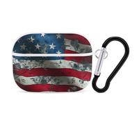 Closeup of Grunge American Flag Earphone Case PC Bluetooth Earbud Cove Headphone Cases Compatible with Airpods Pro White-style