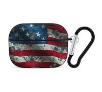 Closeup of Grunge American Flag Earphone Case PC Bluetooth Earbud Cove Headphone Cases Compatible with Airpods Pro Black-style