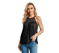 Closhion Halter Neck Top for Women Ladies Sleeveless Summer Pleated Top Black 14