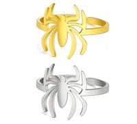 ClosJery Spider Rings for Women Men Gold Silver Stainless Steel Adjustable Cute Trendy Y2k Fashion Anime Spider Man Midi Open Rings Set 2pcs, Stainless Steel, No Gemstone