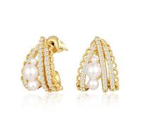 Closlaza Earrings for Women 14K Gold Silver Plated with Pearl Princess Square & Small Cubic Zirconia,Hoop Secure Ear Clip Backs Christmas Birthday Gifts for Women Girls