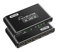CLOSS HDMI Splitter, 4K HDMI Splitters 1 in 4 Out for Dual Monitors Supports 3D Full HD 1080P Aluminum Compatible for PS4 Fire Stick HDTV(1 Source to 4 Displays) Black