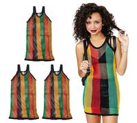 Clossy Cotton Ladies Rasta String Top Mesh Fishnet Mini Beach Dress | Jamaican Marina Hip Hop Crazy Colour Cotton Dress | Stylish & Fashionable Fishnet Top Mini Dress | Women Sport Striped Shirt Tank