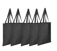 Clossy London 100% Cotton Canvas Reusable Shoulder Tote Bag | Natural Colour Eco-Friendly Shopping & Grocery Handbag | Washable Lightweight Organic Cloth Bag with Durable Handles (Black 5 pack)
