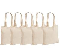 Clossy London 100% Cotton Canvas Reusable Shoulder Tote Bag Natural Colour with handle for Shopping Grocery Handbag Eco-Friendly Organic material decays and compost easily recyclable (Natural 5 Pack)