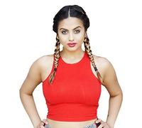 Clossy London Girls Sleeveless Racer Back Crop Top Round Neck Sports Bra Crop Top for Women Girls Dance Athletics Sport Workout, Daily Wearing, Gym, Yoga, Causal (Red, LXL)