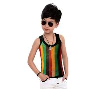 Clossy London Kids Rasta String Vest | Black Red Green Yellow Crochet Mesh Fishnet Tank Top | 100% Cotton, Breathable Reggae Style Beachwear (UK, Age, 5 Years, 8 Years, Regular, Rasta)