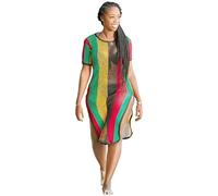 Clossy London Ladies Cotton Rasta Jamaican Mesh Fishnet Top Beach Midi Dress | Work String Ladies Beach Maxi Dance Club Summer Dress | Comfortable Side Slit See Through Party