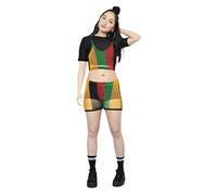 Clossy London Ladies Striped Strech Rasta Dress Cover up 100% Egyptian Cotton Party String Mesh Fishnet (S/M, Crop Top & Hot Pants Set)