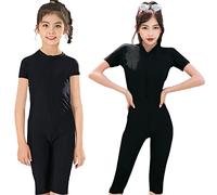 Clossy London Modest Swimsuit for Girls | 3/4 Capri Length | One Piece Short Sleeve Islamic Swimwear | Conservative Muslim Swimming Costume | UV Protection | Quick Dry Zip Suit (5-6 Years, Black)
