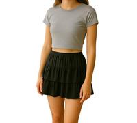 Clossy London RARA Mini Skirt for Women - Black Layered Frill, Elastic Waist, Summer Party & Clubwear (UK, Alpha, XS, Regular, Regular, Black)