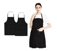Clossy London Unisex Bib Apron with 2 Pockets Cooking Kitchen Chef Women Men Aprons for Home Kitchen, Restaurant, Coffee house (Black Pack 2)
