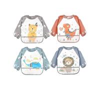 (Closure-6-36 months, 4pcs-Bear-Dinosaur-Whale-Lion) 5 Pack Long Sleeve Baby Bibs, Waterproof Sleeved Bib, Toddler Baby Bibs For 6-36 Months
