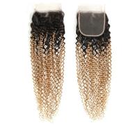 Closure Kinky Curly Human Hair, 4X4inch HD Lace Closure Kinky Wave Pre Plucked with Fine Hair(1B27,10in-25cm)