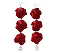 Cloth Art Rose Earrings Women’s Long Dangle Bohemian European US Style Gift
