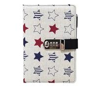Cloth Cover Password Notebook, Personal Diary with Lock, A5 Lockable Journal Diary(Five-Pointed Star)