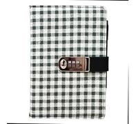Cloth Cover Password Notebook, Personal Diary with Lock, A5 Lockable Journal Diary(Green Plaid)