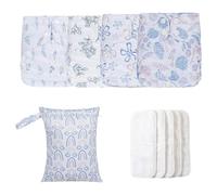 Cloth Diapers | Adjustable Diapers Reusable | 4X Absorbent Liners with 4 Inserts & 1 Wet Bag, Waterproof Cover for Boys Girls