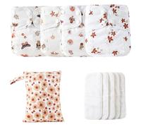 Cloth Diapers for Babies, Reusable Adjustable Cloth Diapers, 4X Absorbent Breathable Liners, Waterproof Cover 4 Inserts & 1 Wet Bag for Toddler Boys and Girls