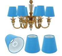 Cloth Fabric Lampshade, 3Pcs E14 Intervention Type Candle Chandeliers Lamp Cover Lampshade Desk Lightingshade Pendant Lamp Shade for Bedroom Bedside (Blue)