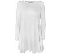 Cloth Garage® Womens Plain Jersey Long Sleeve Swing Flared Dress Ladies Round Neck Stretch Short Midi Dress Plain & Printed Casual Summer Wear Dress Ladies Long Sleeve Dress UK 8-26 White