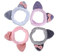 Cloth Headband Cat Ear Shaped 4pcs for Face Cleaning and Makeup | Comfortable to Wear, Night Sleeping Use, Creative Style, Girl Headdress for Woman Headwear Color Random Color