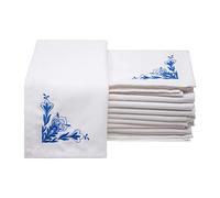 Cloth Napkins 20x20 Inch 12 Packs, Embroidered Table Napkins, 220 GSM Thick Absorbent Dinner Cotton Napkins (White13)