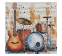 Cloth Napkins 20x20 Inches, Guitar Drum Musical Notes Musical Instrument Reusable Soft Fabric Napkins for Kitchen Party Wedding Restaurant Indoor Outdoor