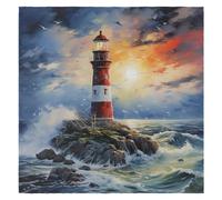 Cloth Napkins 50x50cm Satin Polyester Reusable Dinner Napkins for Weddings, Art Painting Nautical Lighthouse 1 Pc