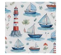 Cloth Napkins 50x50cm Satin Polyester Reusable Dinner Napkins for Weddings, Cute Lighthouse Sailboat Nautical 1 Pc