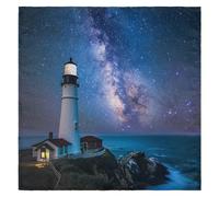Cloth Napkins 50x50cm Satin Polyester Reusable Dinner Napkins for Weddings, Starry Sky Lighthouse 1 Pc