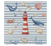 Cloth Napkins 50x50cm Satin Polyester Reusable Dinner Napkins for Weddings, Striped Lighthouse Whale Shellfish 1 Pc
