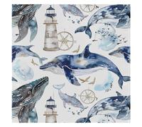 Cloth Napkins 50x50cm Satin Polyester Reusable Dinner Napkins for Weddings, Whale Lighthouse 1 Pc