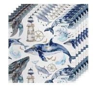 Cloth Napkins 50x50cm Satin Polyester Reusable Dinner Napkins for Weddings, Whale Lighthouse 6 Pcs