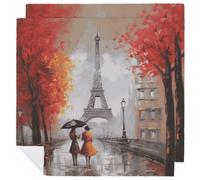 Cloth Napkins Durable Dinner Napkin Soft Absorbent Table Napkin Set of 2 PCS Eiffel Tower Paris Painting Kitchen Placemats Reusable Washable Napkins for Parties Restaurant Wedding Hotel