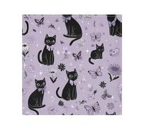 Cloth Napkins Set of 1 Black Cats and Butterflies Washable Polyester Dinner Napkins Soft Reusable Table Napkins for Home Xmas Holiday Party Wedding 20 X 20 In