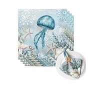 Cloth Napkins Set of 4, Jellyfish Ocean Starfish Nautical Anchor Dinner Napkins Soft Absorbent Table Napkin for Home Cocktail Party Wedding, Flower Gradient Blue