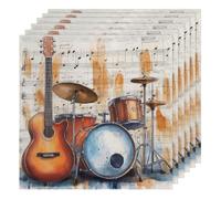 Cloth Napkins Set of 6, 20x20 Inches, Guitar Drum Musical Notes Musical Instrument Reusable Soft Fabric Napkins for Kitchen Party Wedding Restaurant Indoor Outdoor