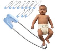 Cloth Nappy Pins 55mm Blue 12 Pack - Locking Safety Pins, Rust-Proof | Terry squares, muslin & prefolds, BPA-free click-lock cap, steam & boil clean, reusable, newborn to potty, 2 per change