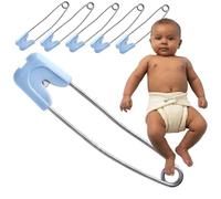 Cloth Nappy Pins 55mm Blue 6 Pack - Locking Safety Pins, Rust-Proof