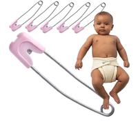 Cloth Nappy Pins 55mm Pink 6 Pack - Locking Safety Pins, Rust-Proof