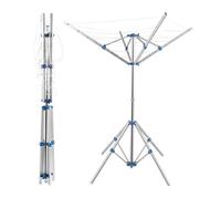 Cloth Rotary Airer 4 Arms 15M Portable Folding Washing Line Airer Dryer with 4 Stable Legs Camping Clothes Dryer with Free Metal Ground Spike for Outdoor Garden