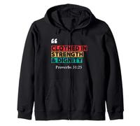 Clothed in Strength & Dignity - Proverbs 31:25 Retro Design Zip Hoodie
