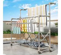 Clothes airer indoor Heavy Duty Stainless Steel Laundry Drying Racks,Folding Retractable Collapsible Drying Rack Clothing,Movable Drying Rack With 4 Castors,5 Pole Drying Large Capacity，With Sock Cli