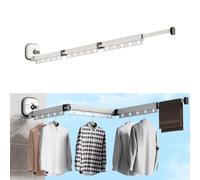 Clothes Airer, Retractable Wall-Mounted Clothes Rack with Suction Cup, Retractable Foldable Clothes Rail with Hooks & Towel Holder Balcony, Laundry, Bathroom, Bedroom (Milky White, 3-Way)