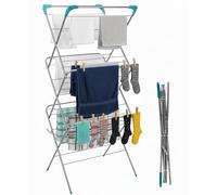 Clothes Airer with 20 Pegs Included, 3-Tier Foldable Laundry Drying Rack, Indoor/Outdoor Clothes Horse with 12M Drying Space, Freestanding Clothes Dryer with Non-Slip Feet, Folds Flat for Easy Storage