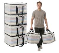 Clothes Bags Storage, 120L Clear Storage Bags with Zipper & Handle & Tag Pocket, Foldable Moving Bags for Wardrobe, Bedding, House Moving, Travelling (6 Pack, 60x50x40cm)
