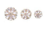 Clothes Button, Sparkling Crystal Flower Sewing Buttons Gold Multiple Sizes Decorative Metal Shank(4pcs,15mm)